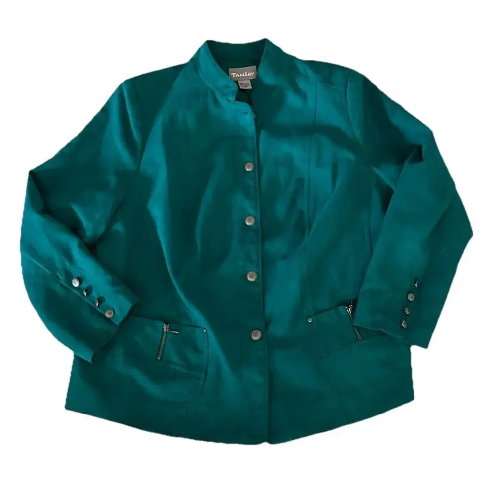 VTG 80s faux suede Coat Emerald Green Jacket Asian Blazer Office Soft Comfy 18W